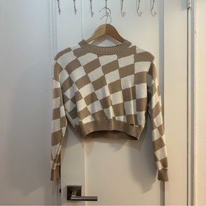 Hollister Tan and Beige Checkered Sweater